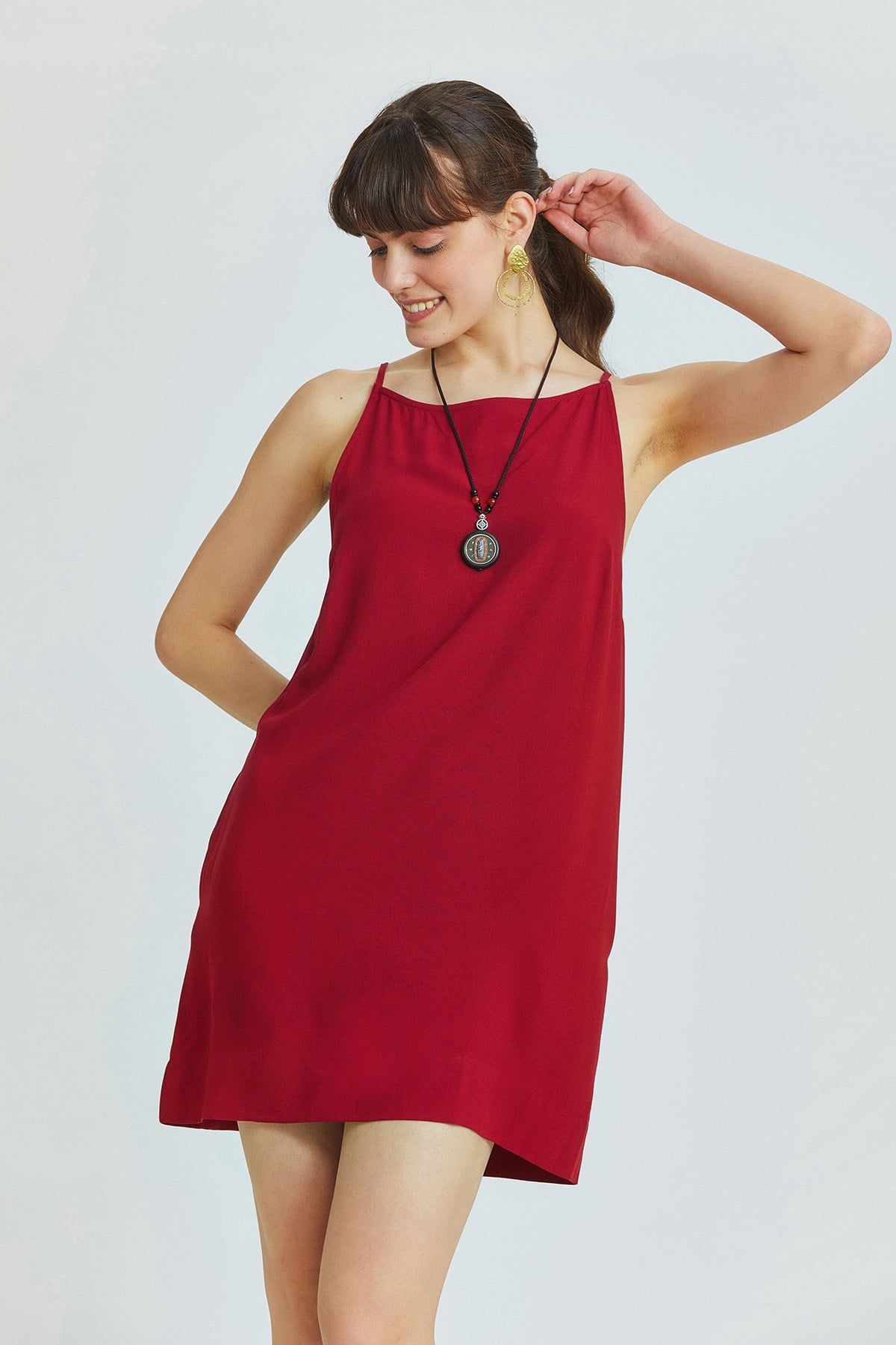 Basic Mini Yazlık Elbise Bordo