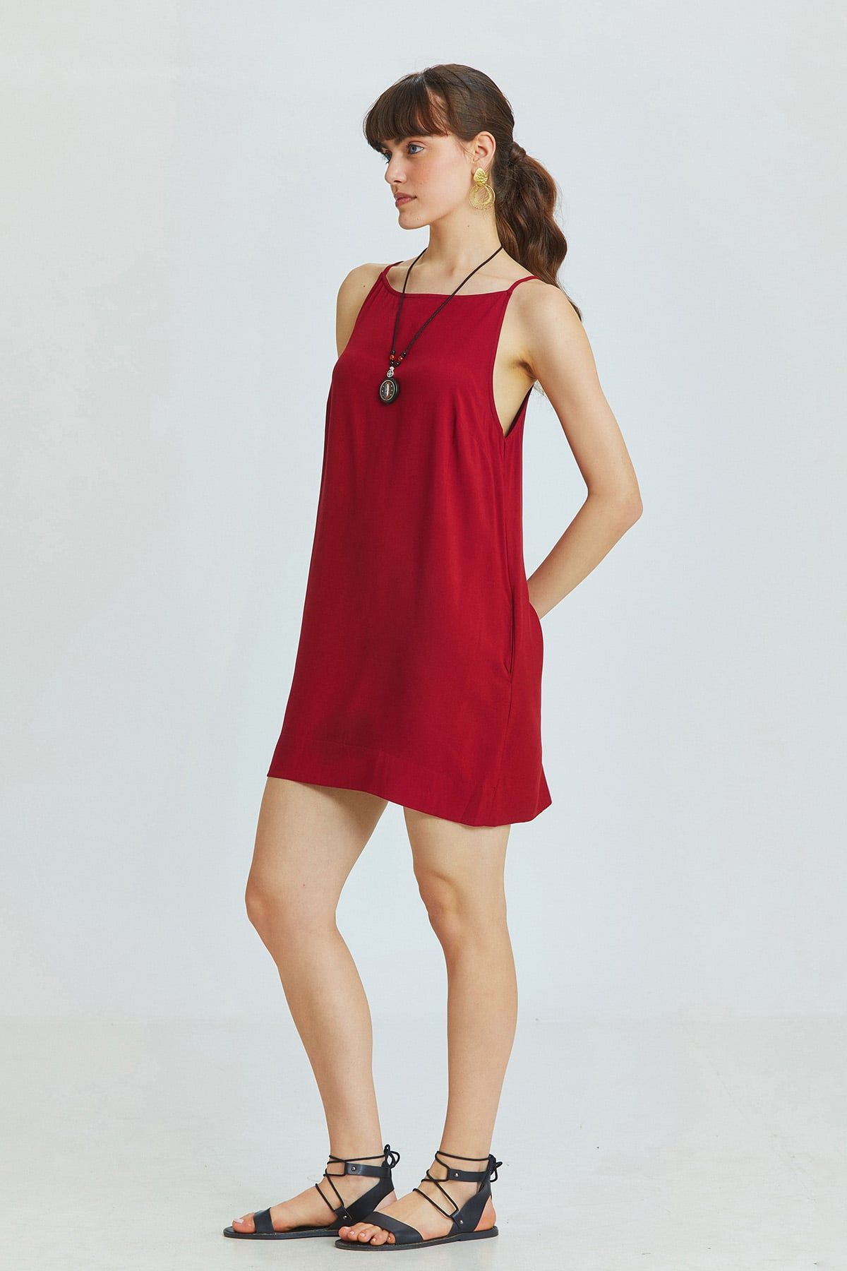 Basic Mini Yazlık Elbise Bordo
