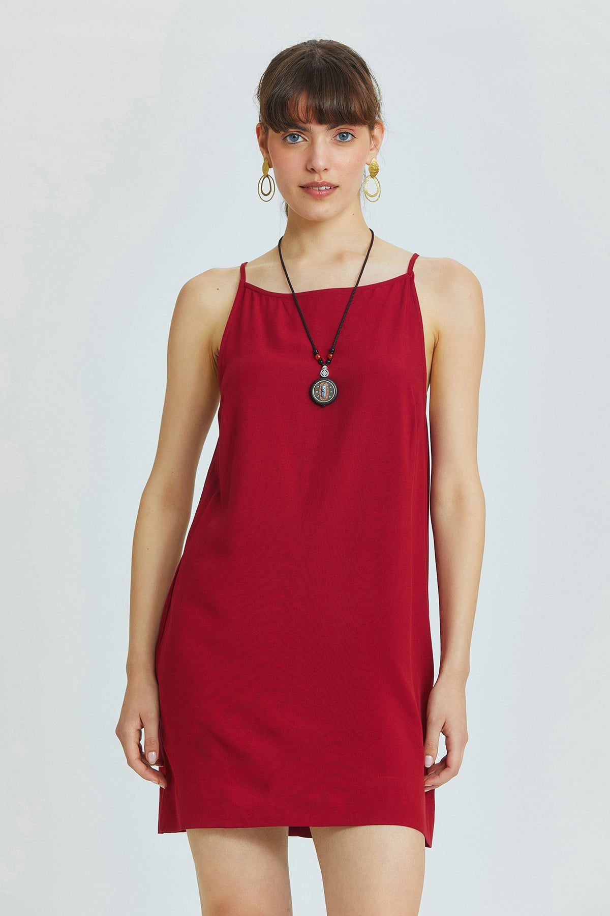 Basic Mini Yazlık Elbise Bordo