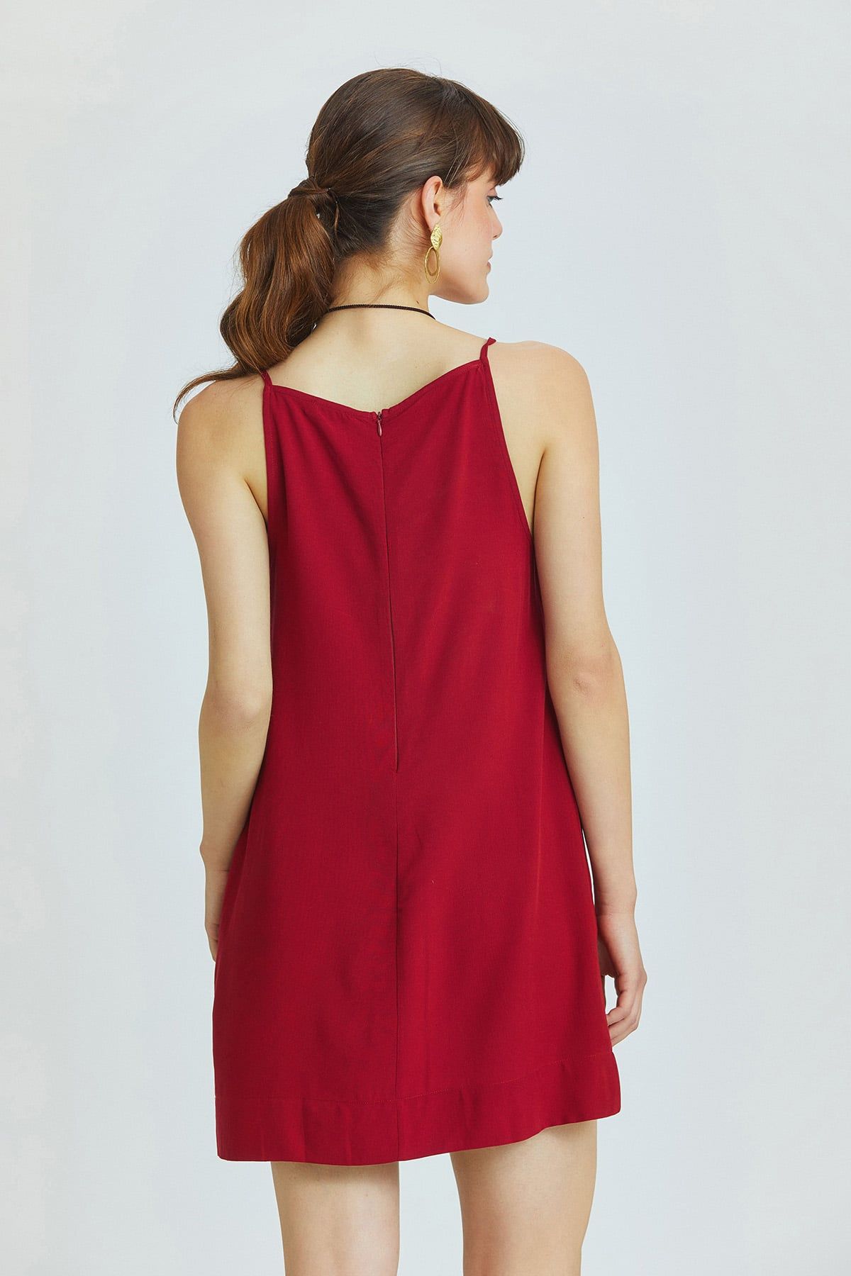 Basic Mini Yazlık Elbise Bordo
