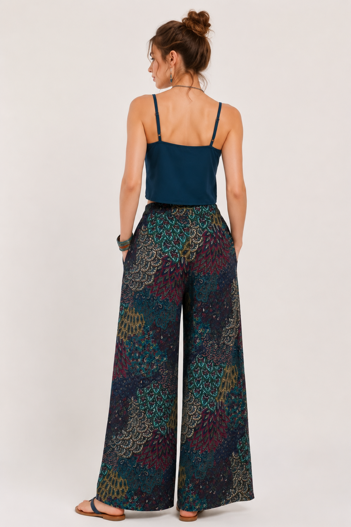 İp Askılı Düğmeli Crop Bluz Petrol