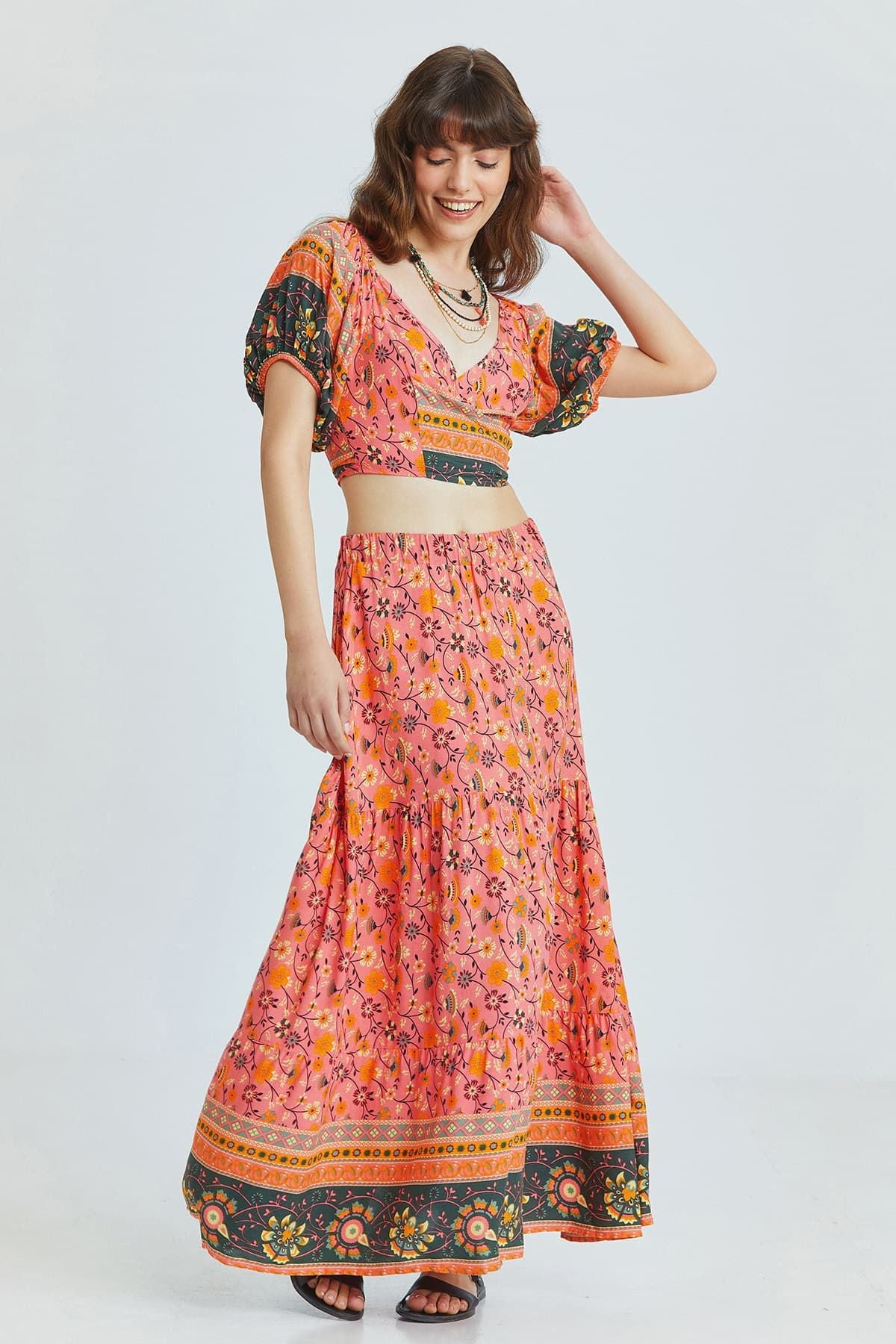 Önden Bağlamalı Crop Bluz Pembe