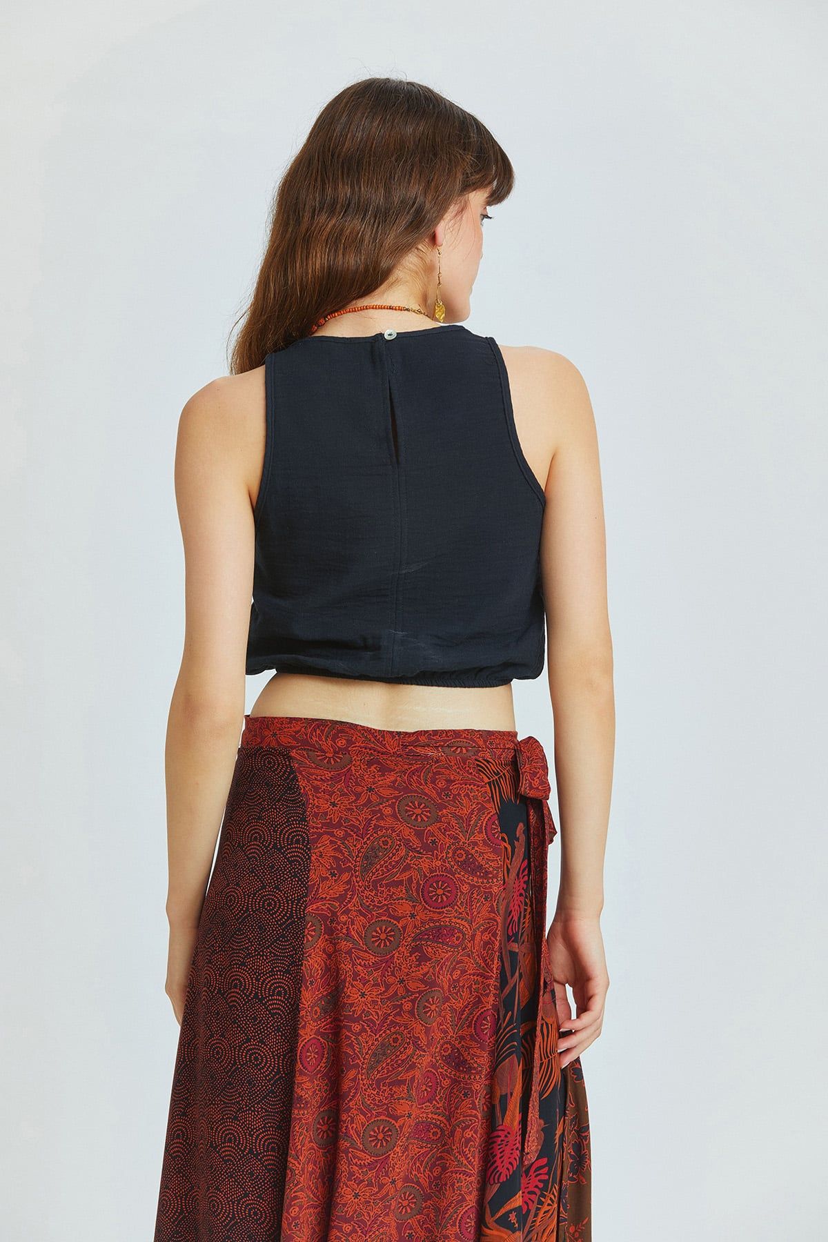 Beli Lastikli Basic Crop Bluz Siyah