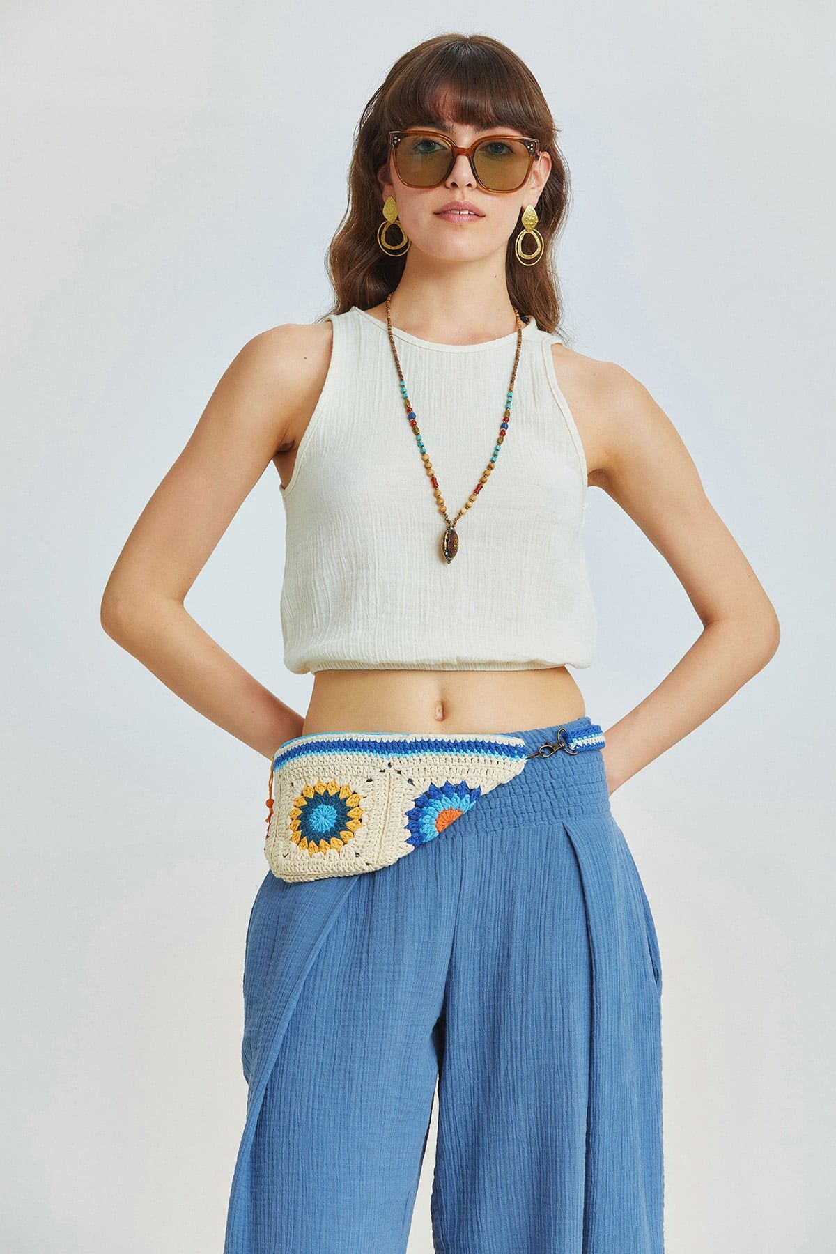 Beli Lastikli Basic Crop Bluz Bej