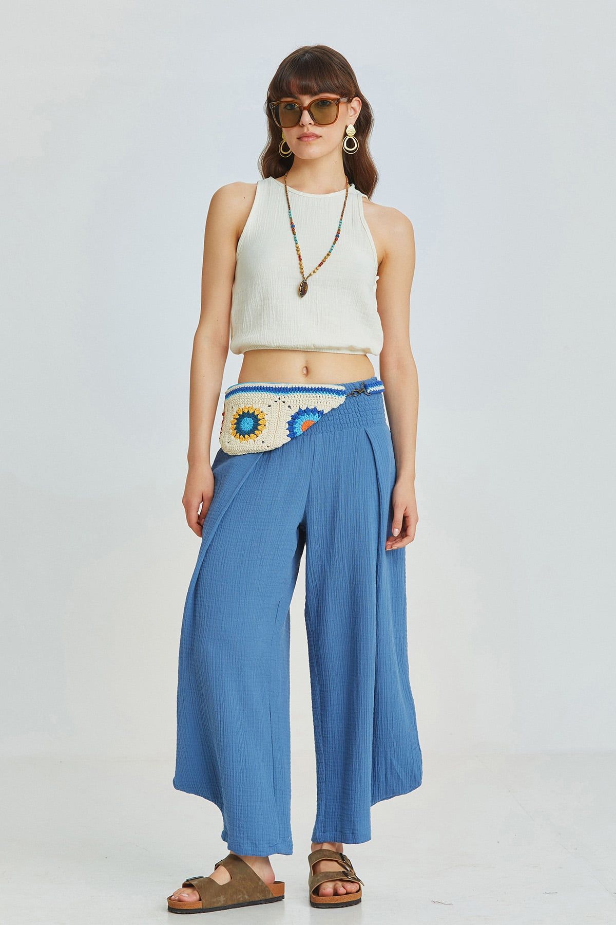 Beli Lastikli Basic Crop Bluz Bej