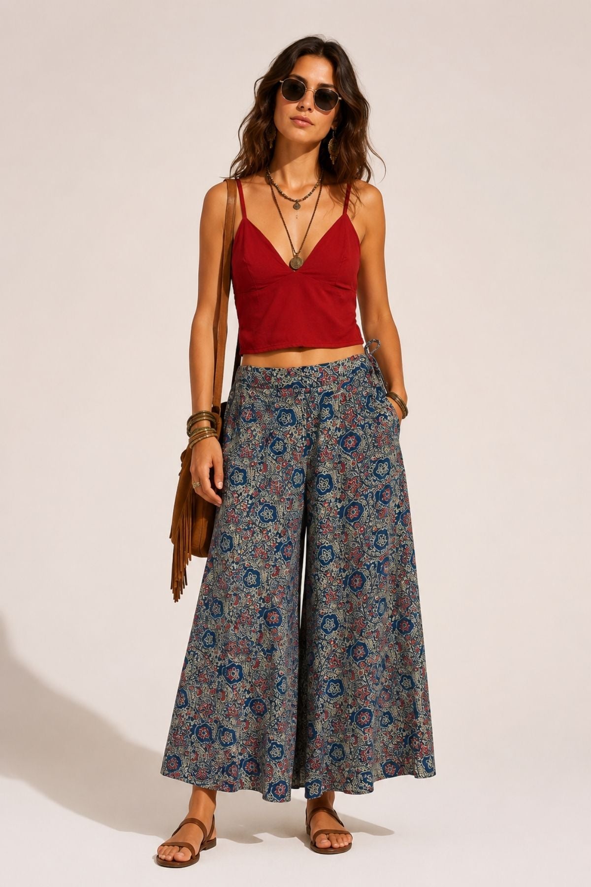 V Yaka Askılı Crop Top Kiremit