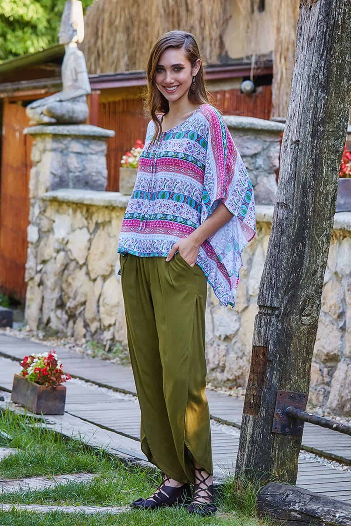 Yırtmaçlı Bohem Otantik Pantolon Haki