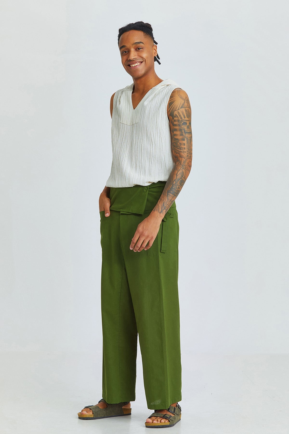 Otantik Unisex Balıkçı Pantolon Yeşil