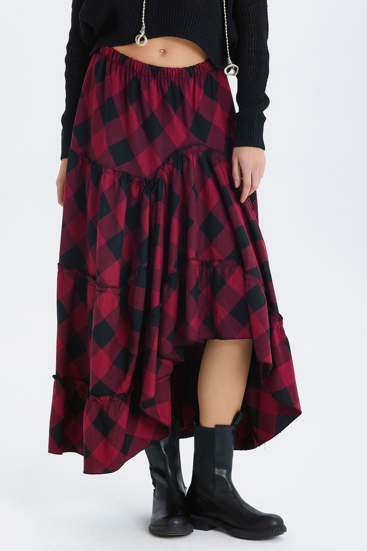 Hippi Tarz Desenli Maxi Etek Bordo