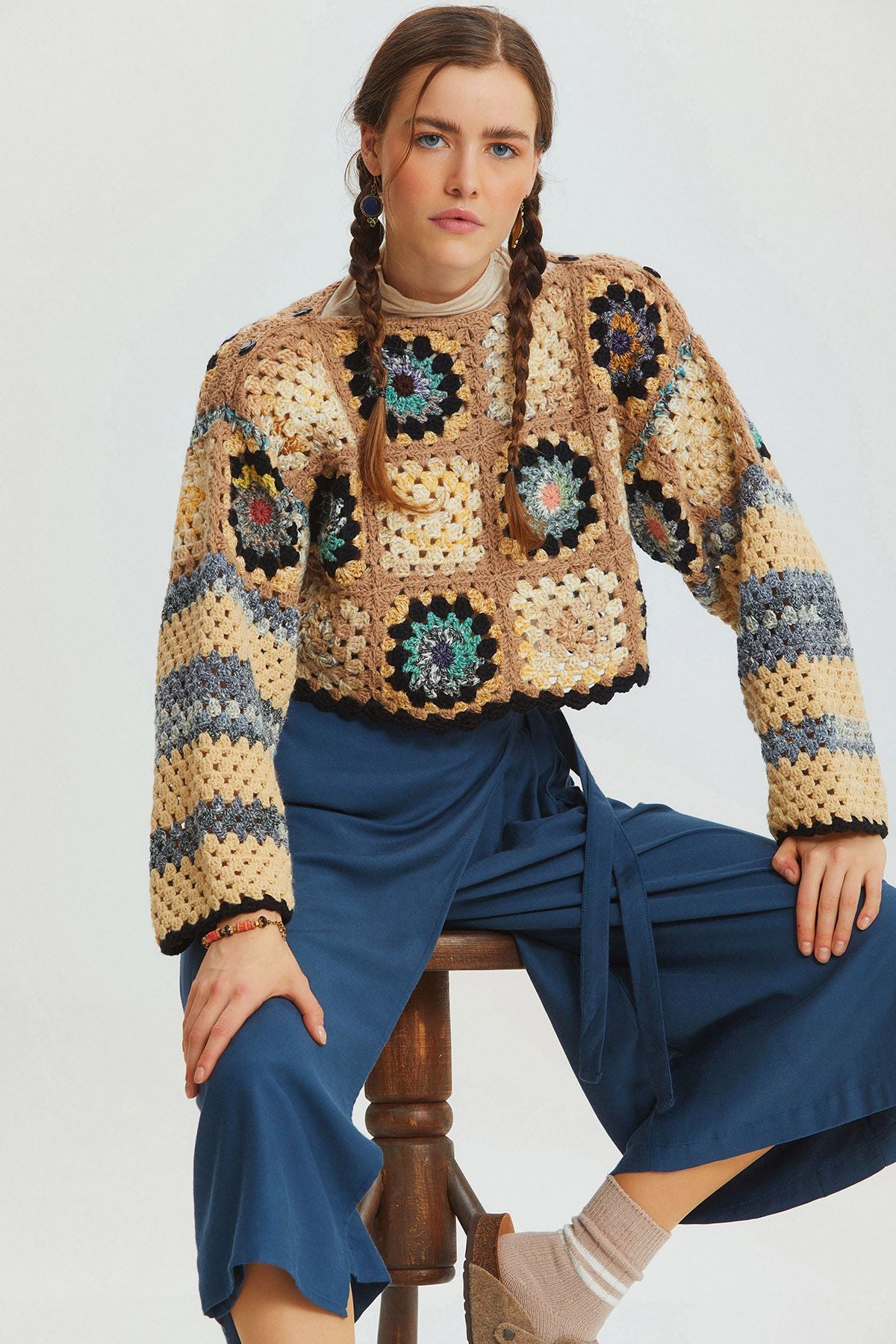 Tığ İşi Patchwork Kazak Mix