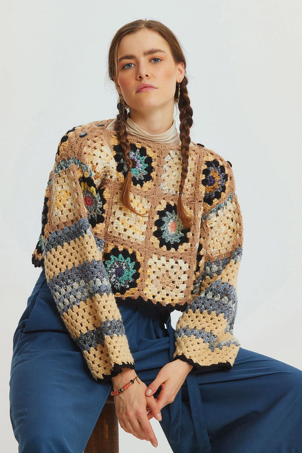 Tığ İşi Patchwork Kazak Mix