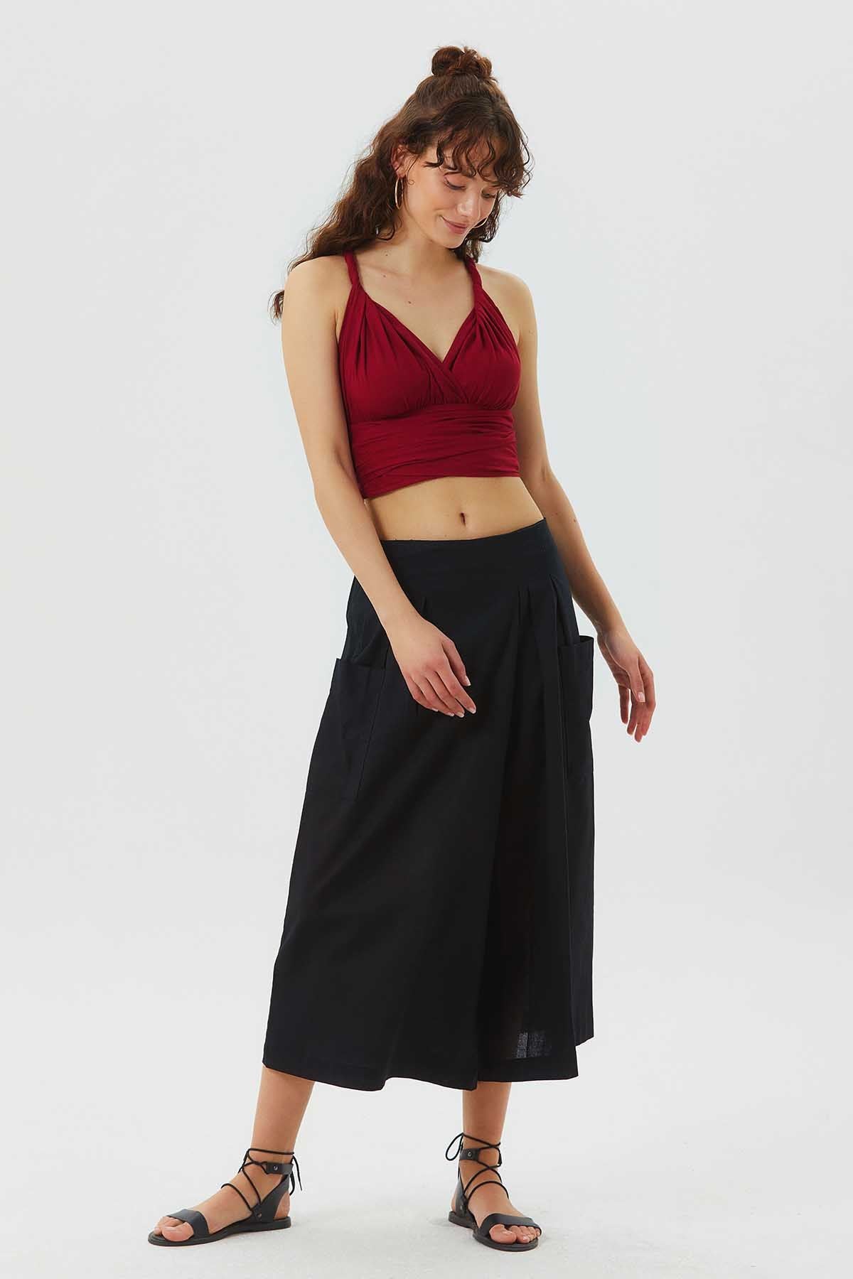 Bağlamalı Sırt Detaylı Şık Bohem Crop Bluz Kırmızı