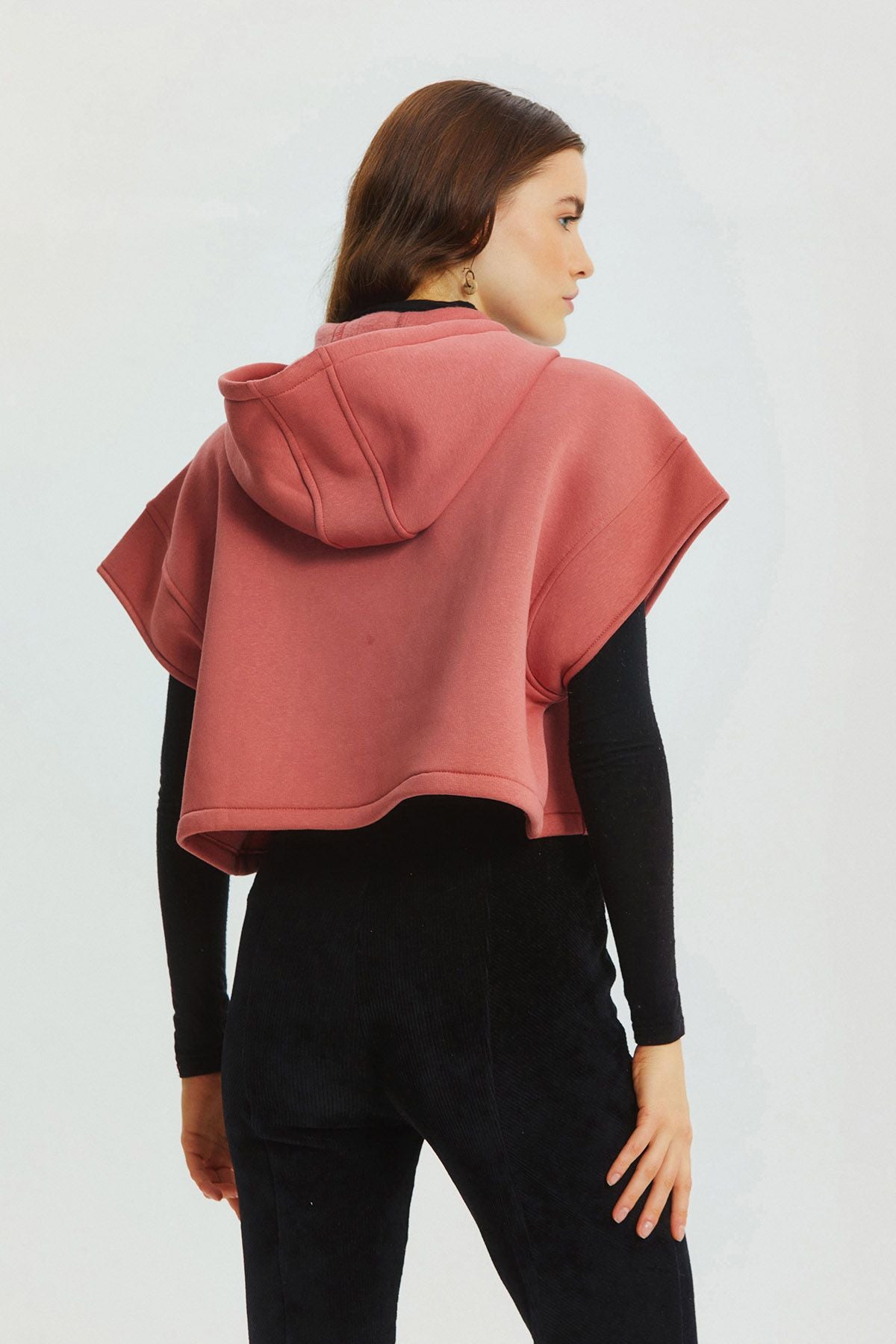 Kapüşonlu Pamuklu Crop Sweatshirt Pembe