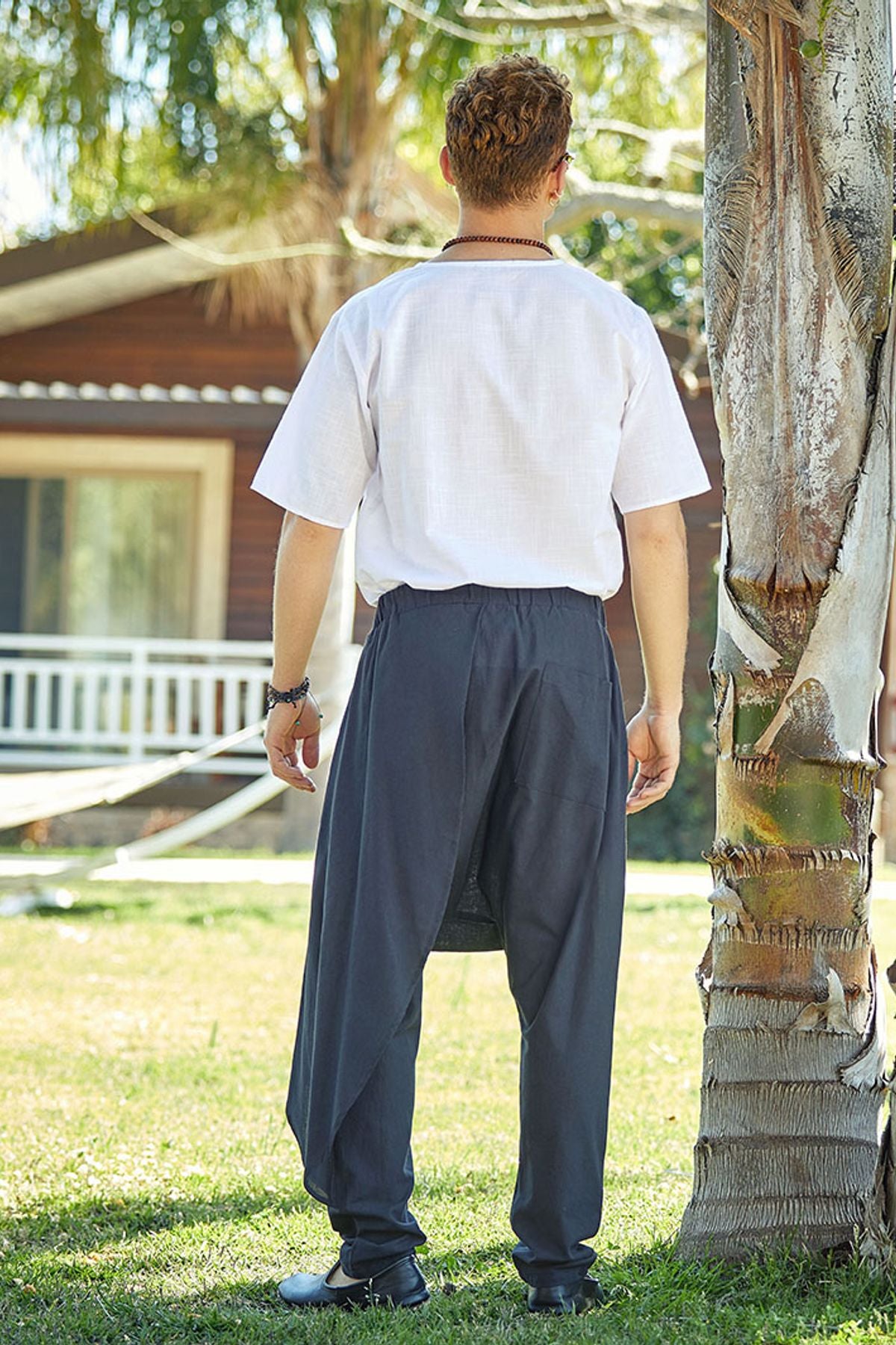 Beli Lastikli Pamuklu Yazlık Bohem Şalvar Pantolon Siyah