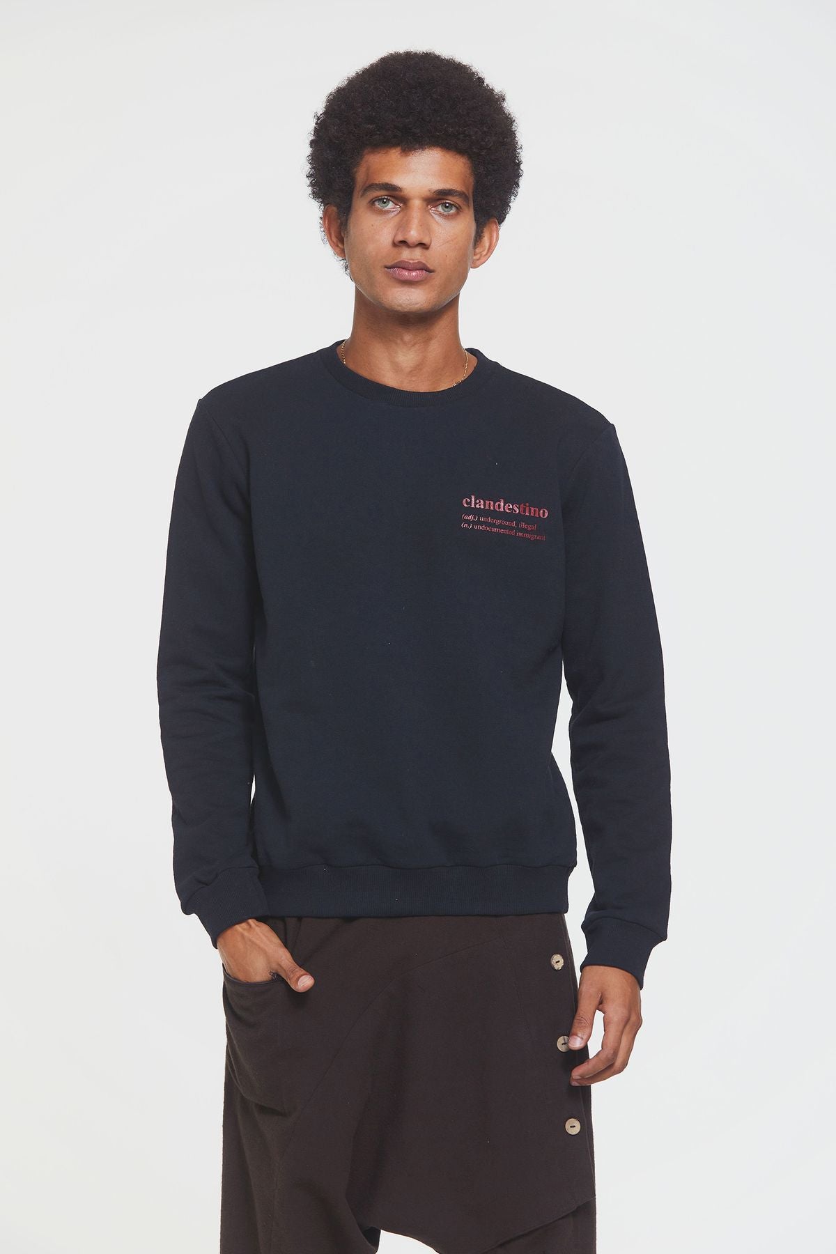 Clandestino Baskılı Sweatshirt Siyah