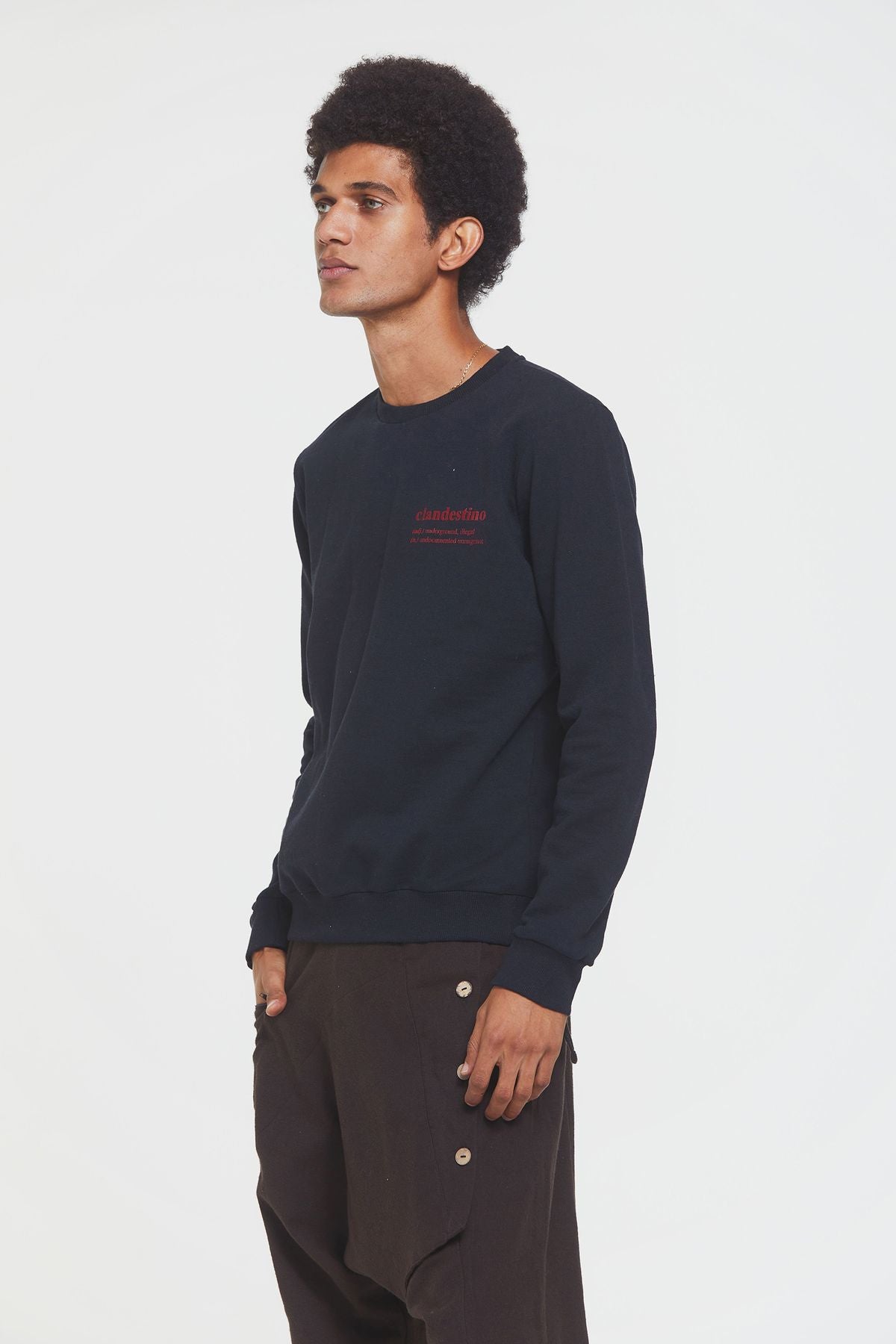 Clandestino Baskılı Sweatshirt Siyah