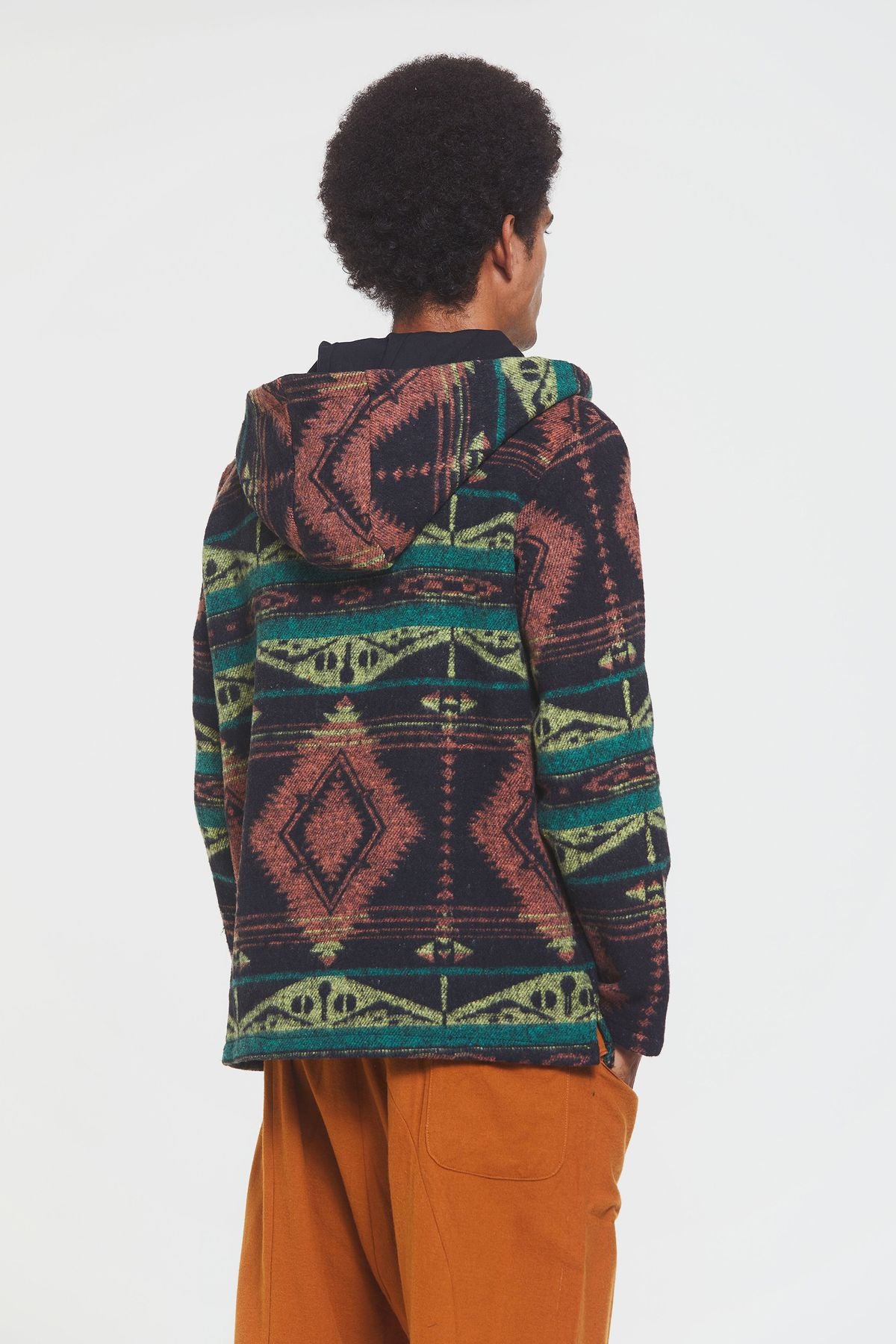 Etnik Desenli Kapüşonlu Sweatshirt Yeşil