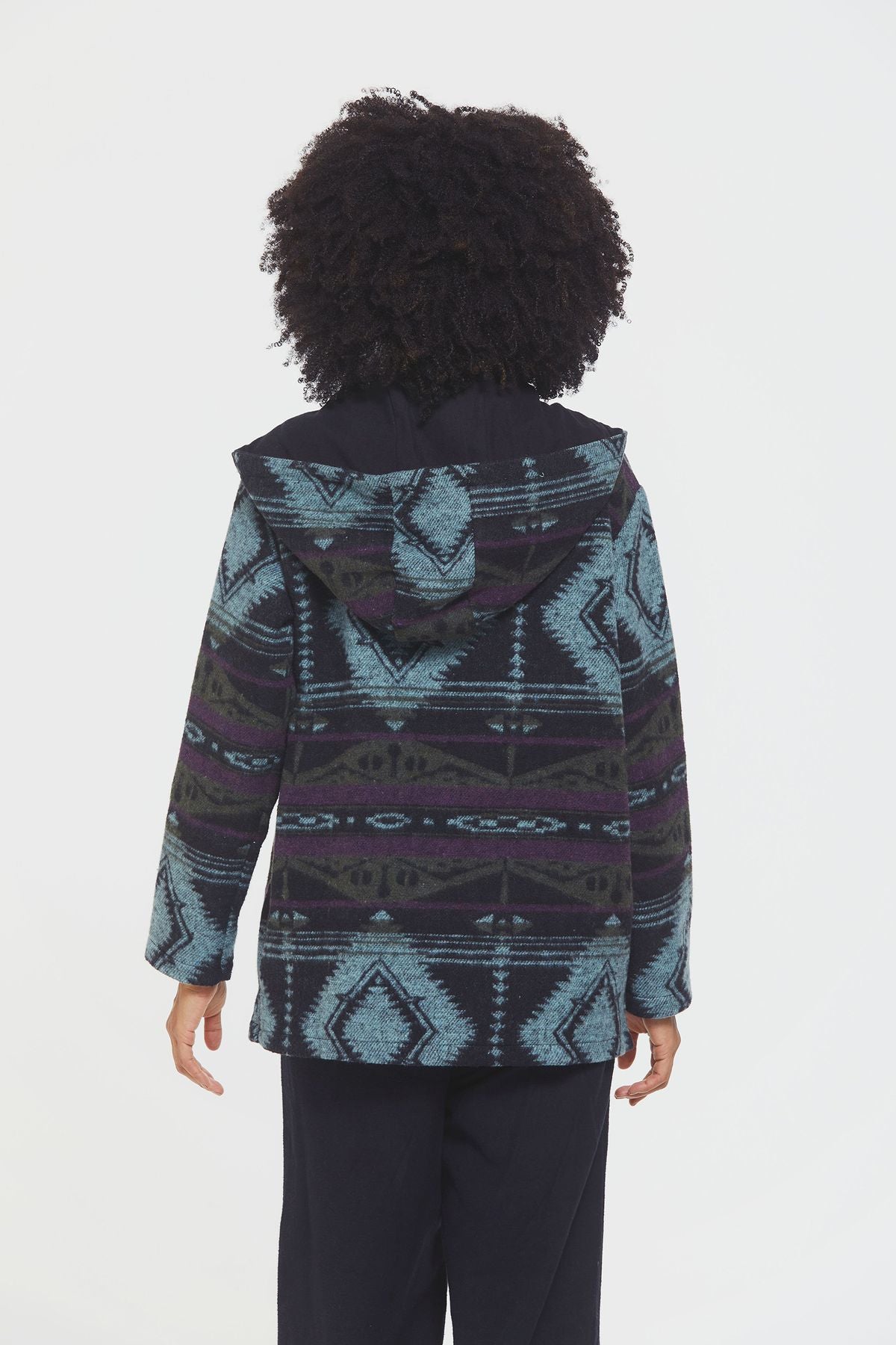 Etnik Desenli Kapüşonlu Sweatshirt Mor