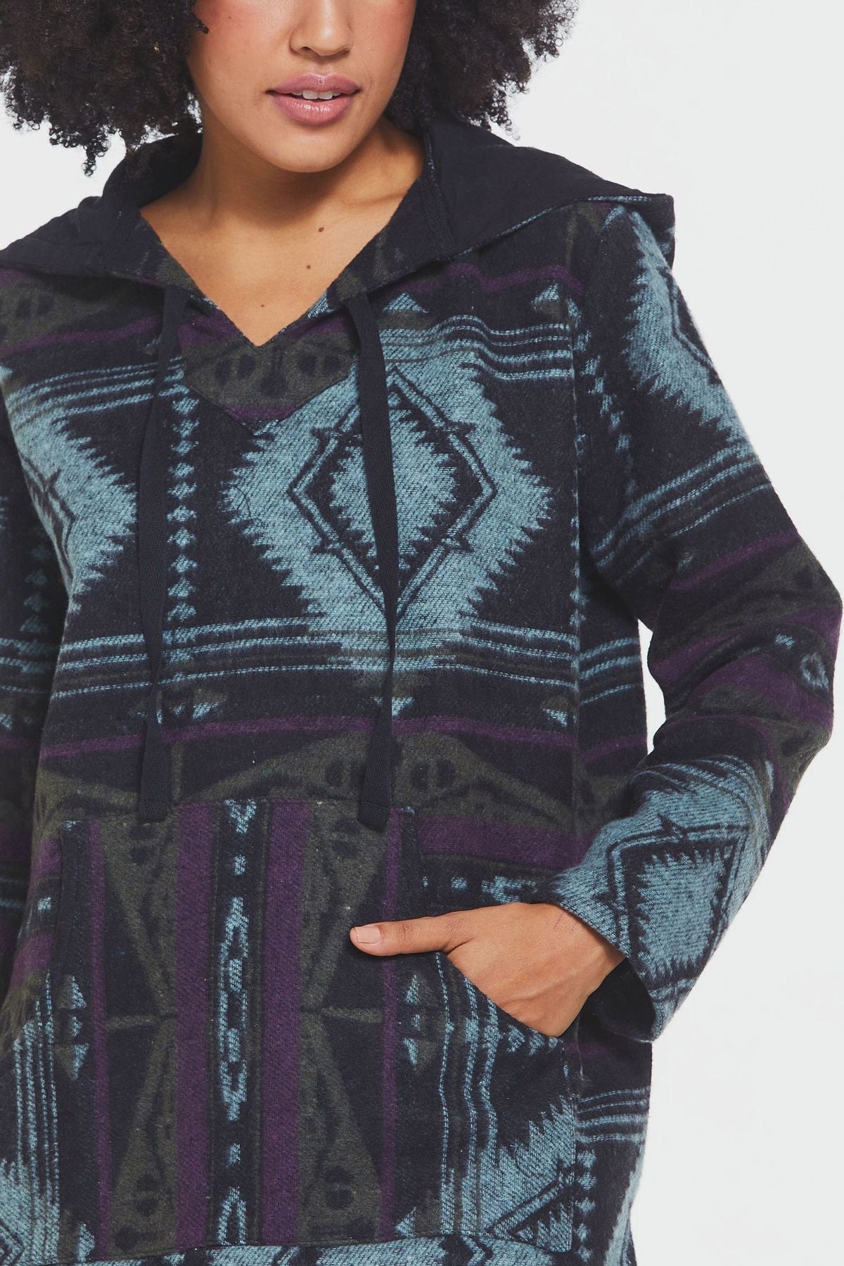 Etnik Desenli Kapüşonlu Sweatshirt Mor