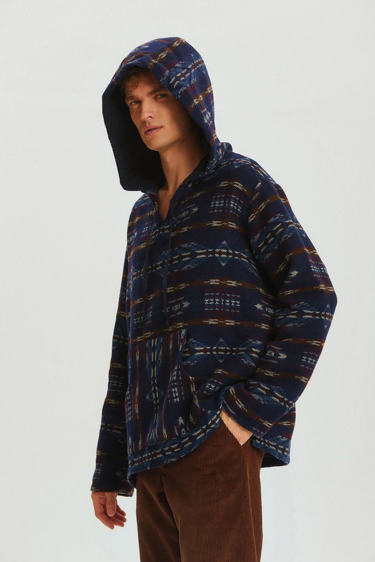 Etnik Desenli Kapüşonlu Sweatshirt Lacivert