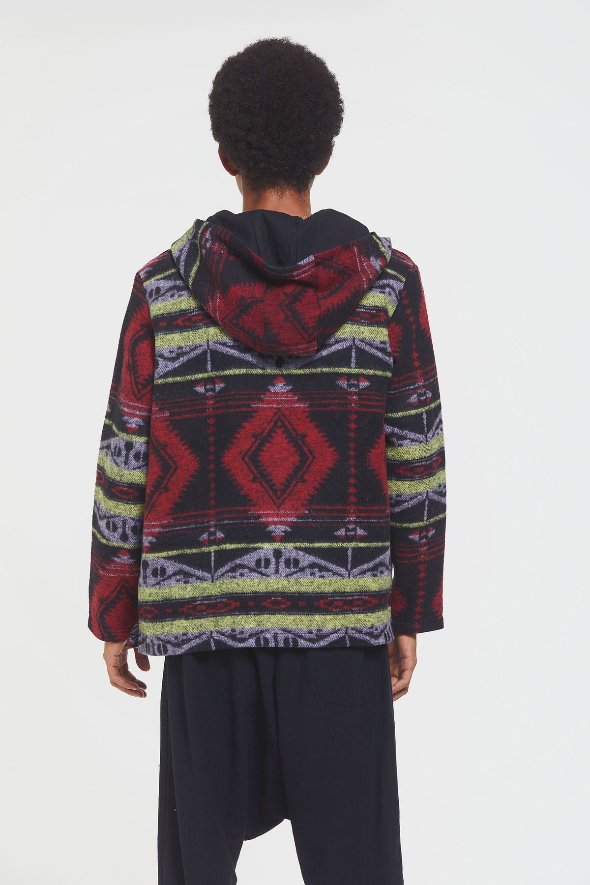 Etnik Desenli Kapüşonlu Sweatshirt Bordo