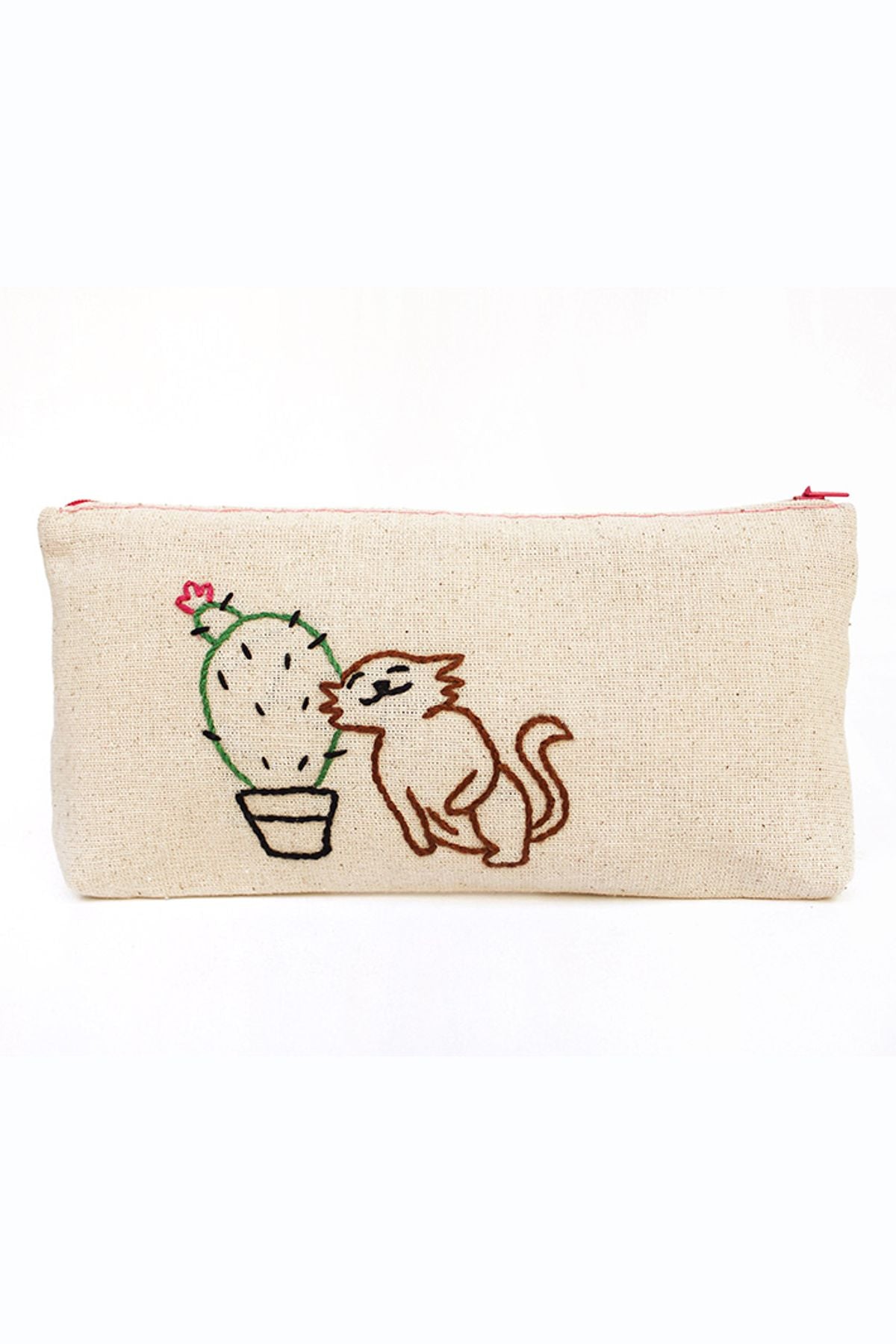 El Yapımı Kaktüs Ve Kedi Desenli Makyaj Çantası Mix
