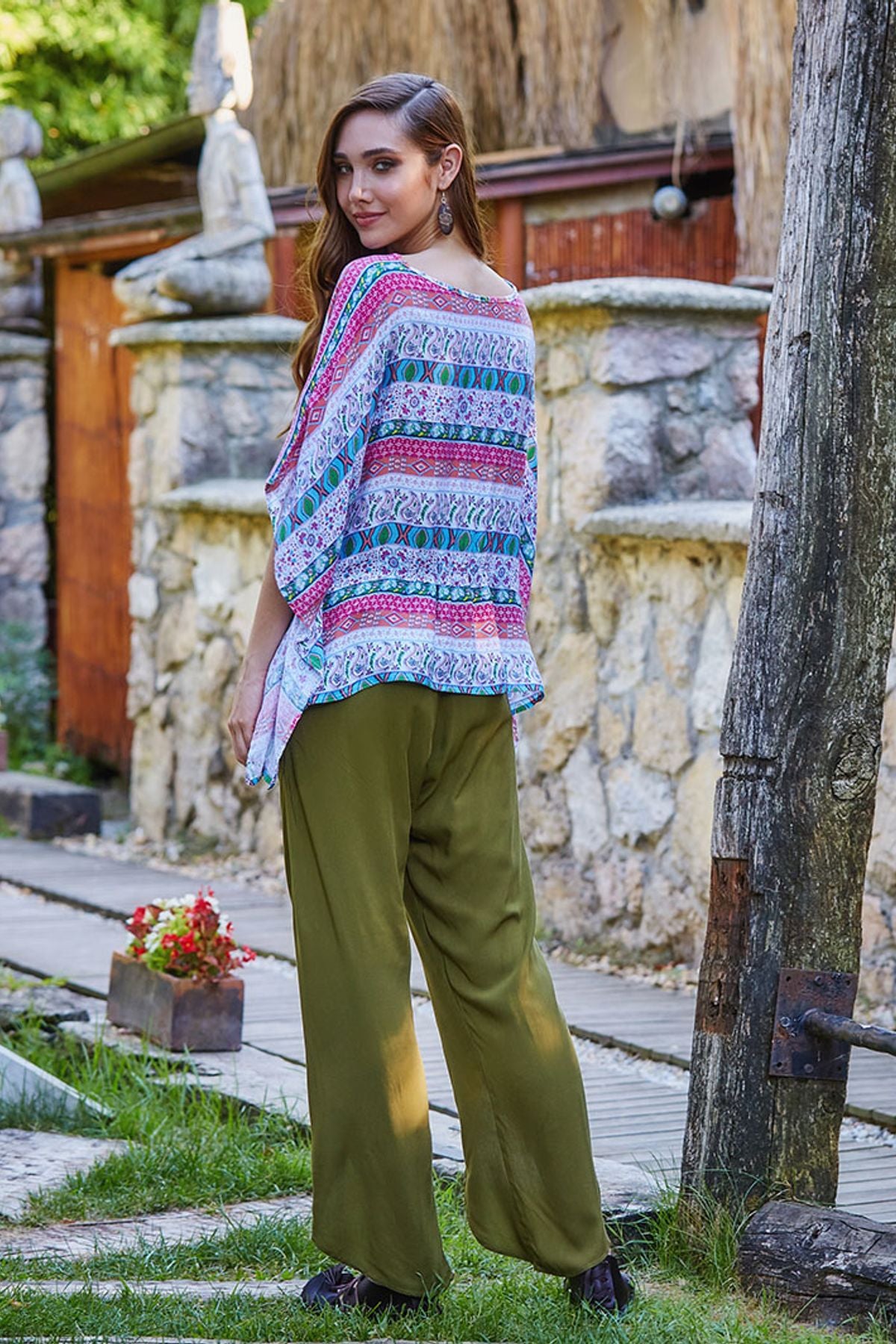 Yırtmaçlı Bohem Otantik Pantolon Haki