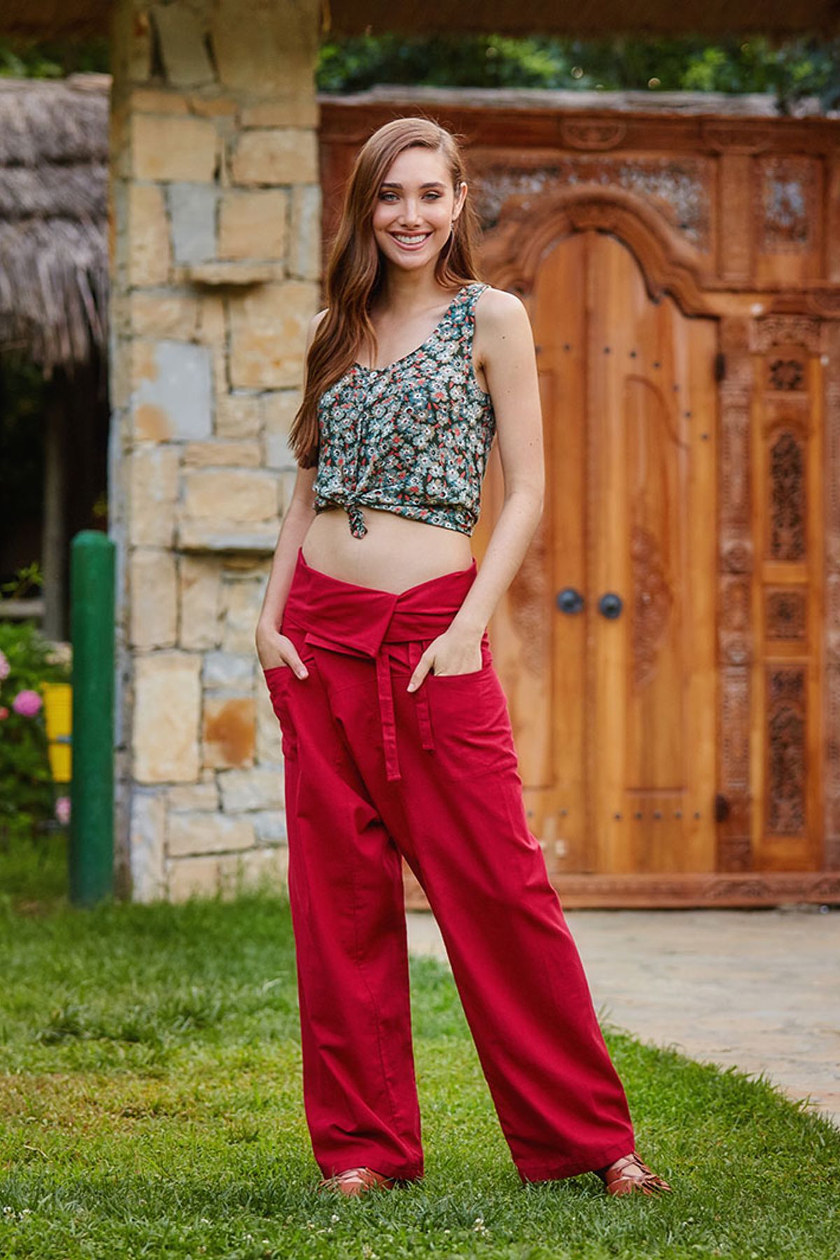 Otantik Unisex Balıkçı Pantolon Kırmızı