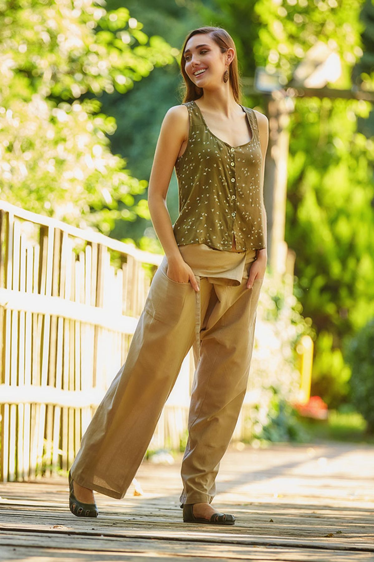 Otantik Unisex Balıkçı Pantolon Bej