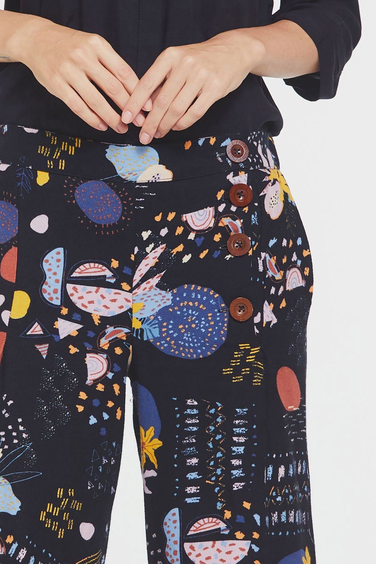 Düğme Detaylı Bohem Geniş Paça Pantolon Multi