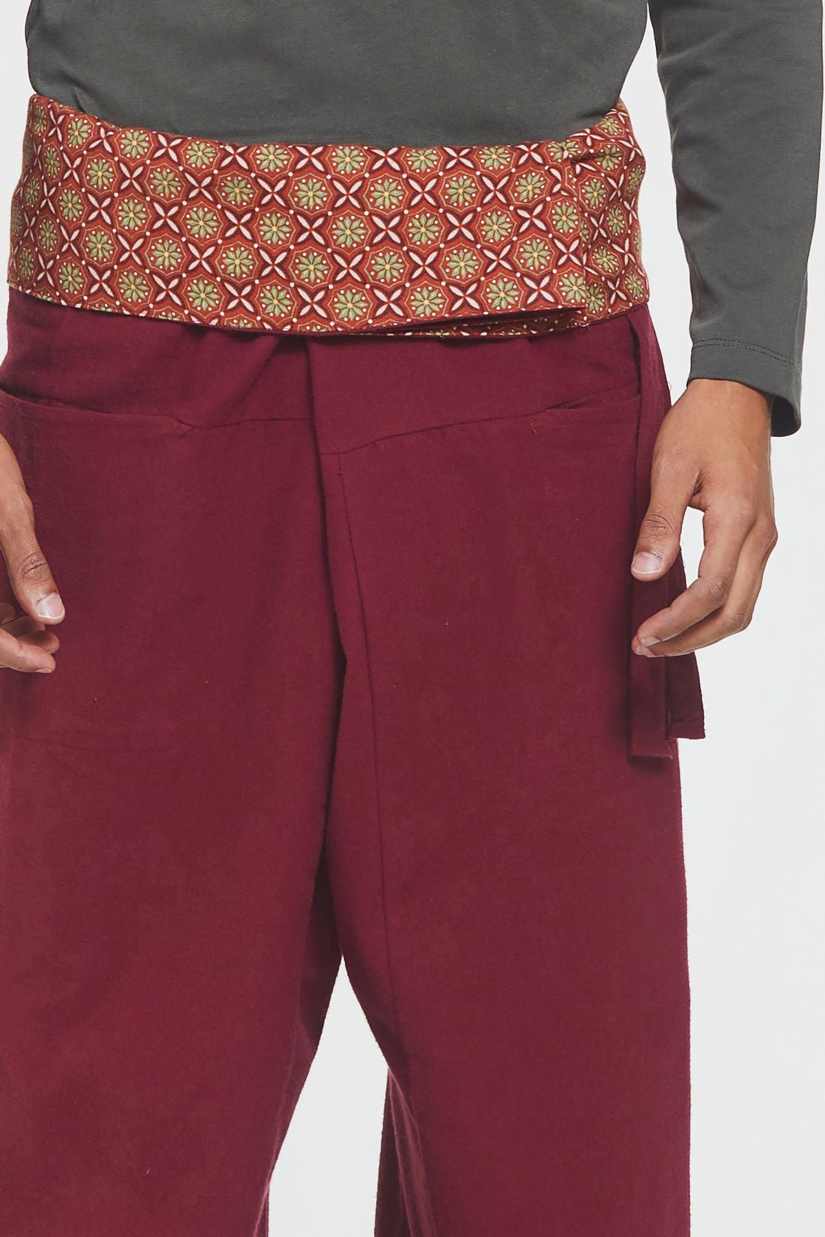 Rahat Kesim Desenli Bohem Balıkçı Pantolon Bordo