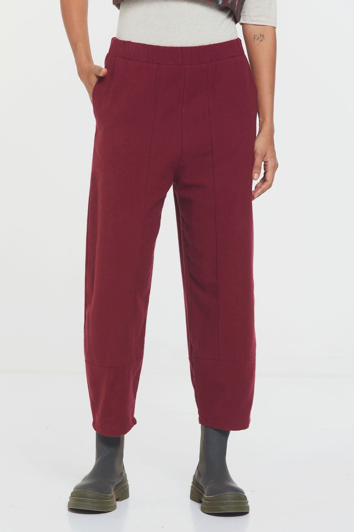 Lastikli Rahat Kesim Bohem Pantolon Bordo