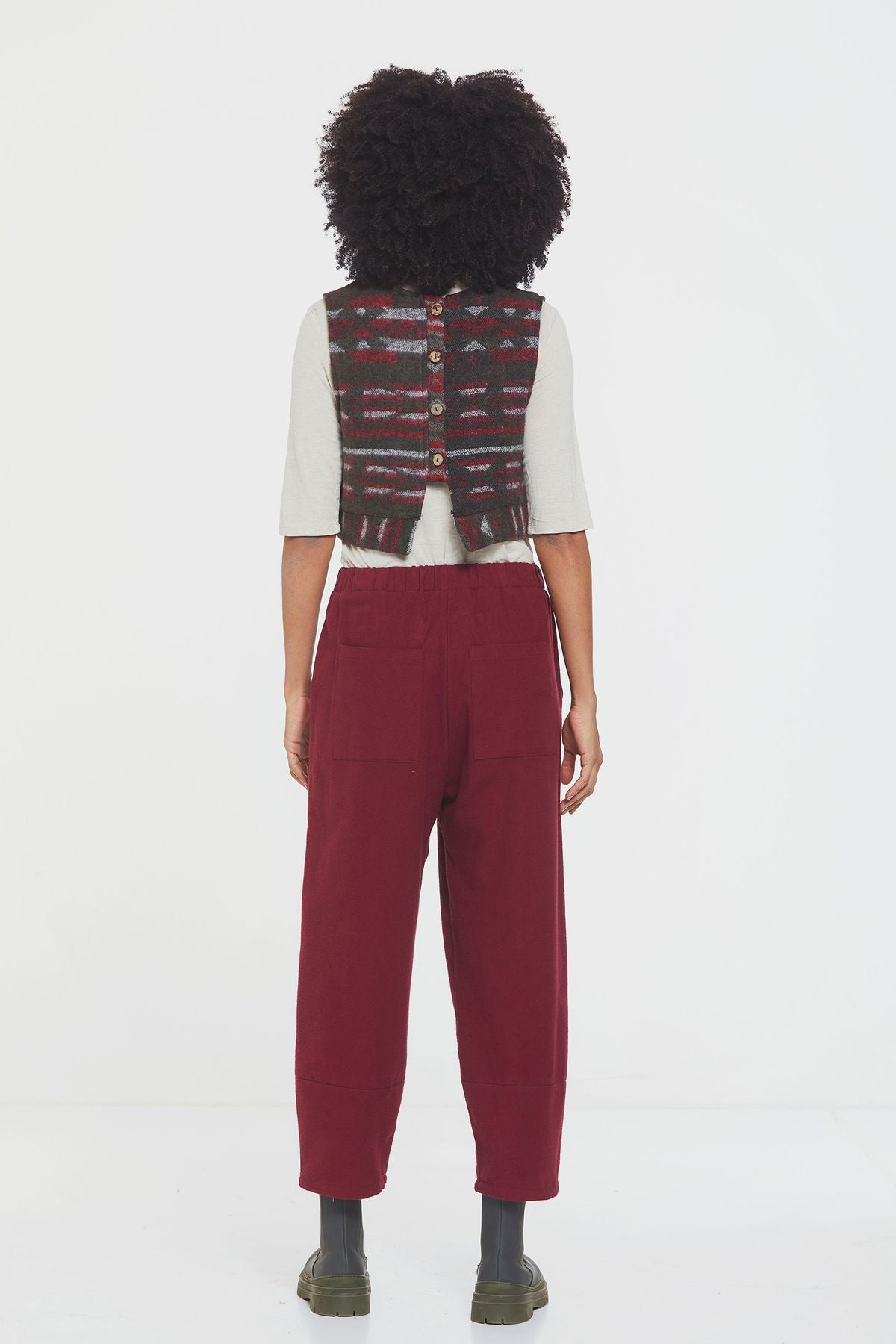 Lastikli Rahat Kesim Bohem Pantolon Bordo