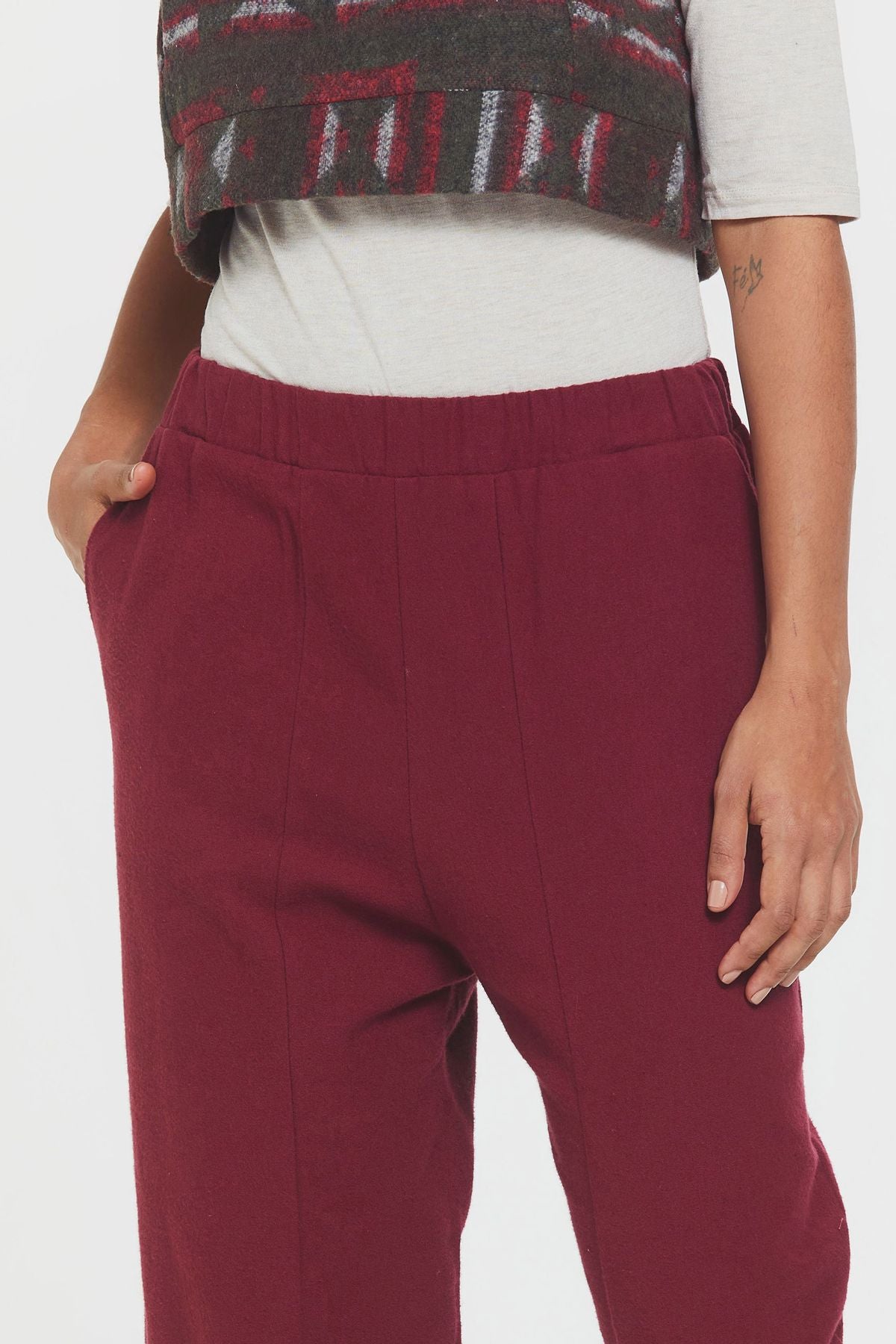 Lastikli Rahat Kesim Bohem Pantolon Bordo